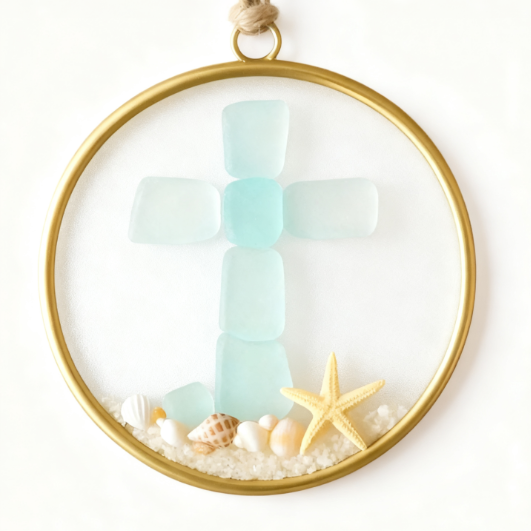 Sea Glass Cross Ornament