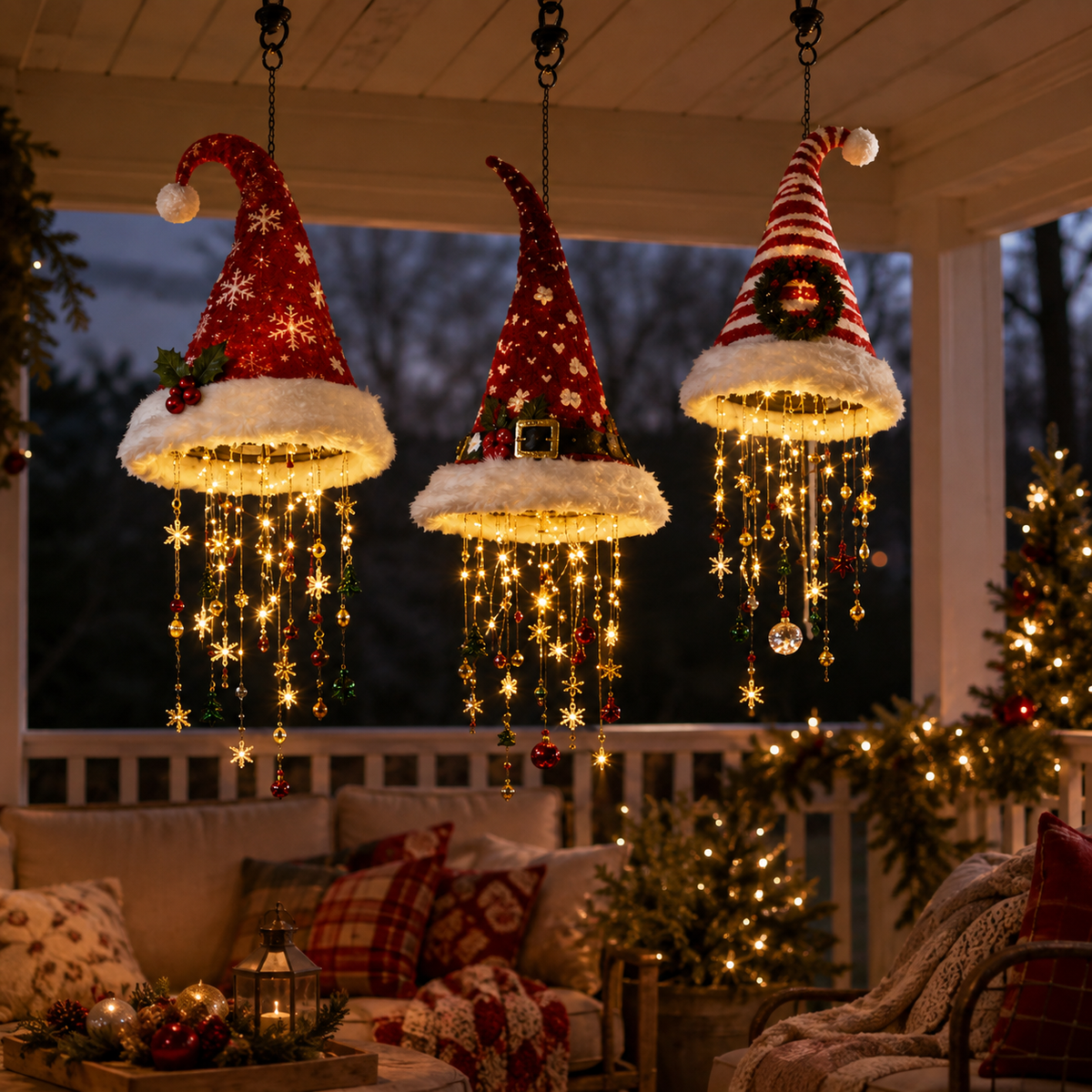 🔥🎅 Lighted Santa Hat Hanging Chandelier 🎄