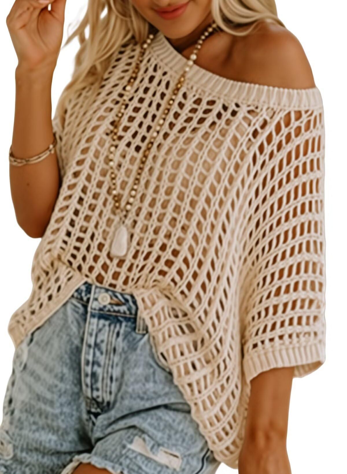 Short Sleeve Casual Crochet Knit Tops – Lightweight Summer Knit Crop Top(Buy 2 Free Shipping)