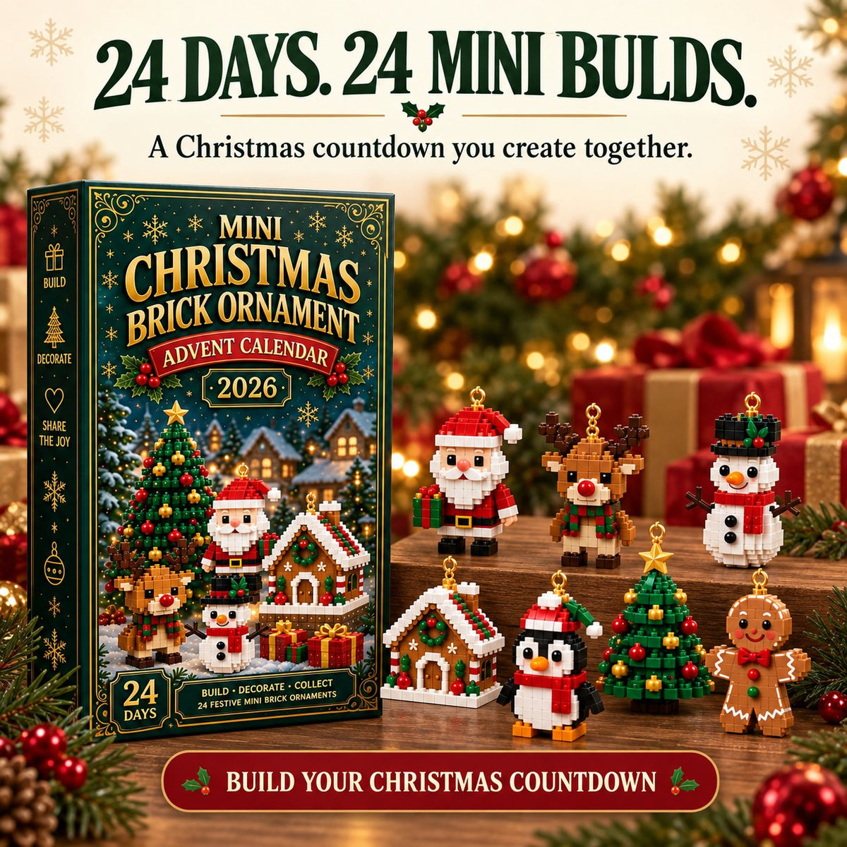 โณ Last day to save 49% โ ๐ 24-Day Mini Christmas Ornament Advent Calendar | 24 unique festive buildable designs with hanging loopsโperfect for decorating Christmas trees, wreaths, and holiday displays ๐งฑ