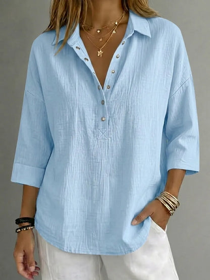 Clearance Special Offer🔥 Women's Casual Linen Blend Henley 3/4 Sleeve Shirt