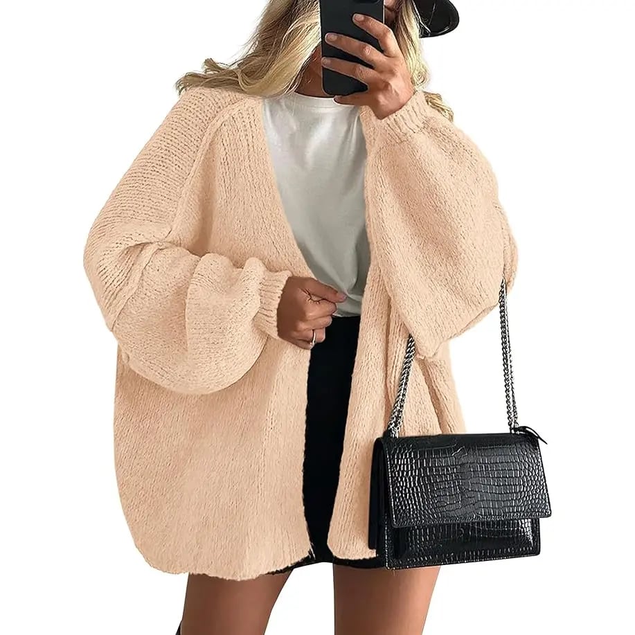 Women's Oversized Cardigan Sweater Fall Long Lantern Sleeve Knit Open Front Lightweight Sweater Knitwear Tops