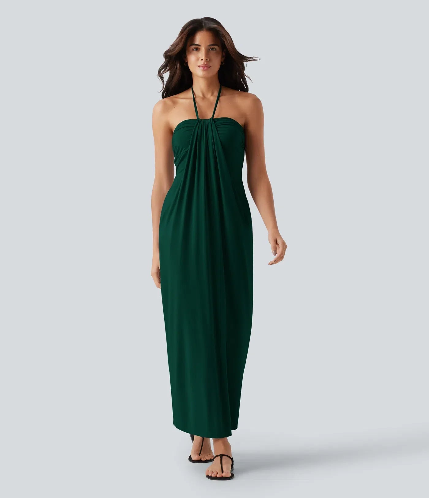 Trovehand Hourglass Bodycon Halter Tie Maxi Dress with Pockets