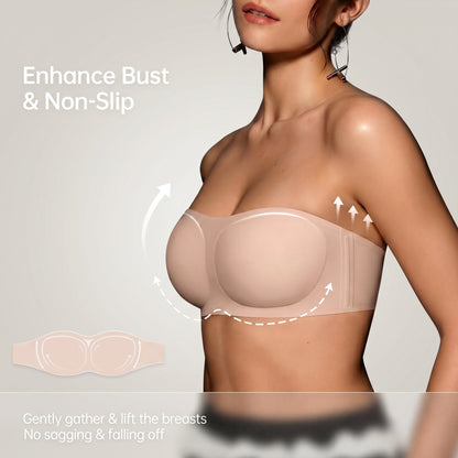 💞Womens Strapless Bras Push Up Bandeau Bra Non Slip Wireless Supportive Padded Bras Seamless Comfortable Tube Jelly Bra