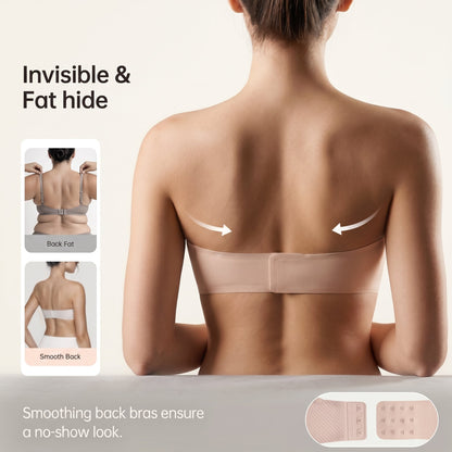 💞Womens Strapless Bras Push Up Bandeau Bra Non Slip Wireless Supportive Padded Bras Seamless Comfortable Tube Jelly Bra