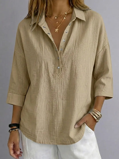 Clearance Special Offer🔥 Women's Casual Linen Blend Henley 3/4 Sleeve Shirt