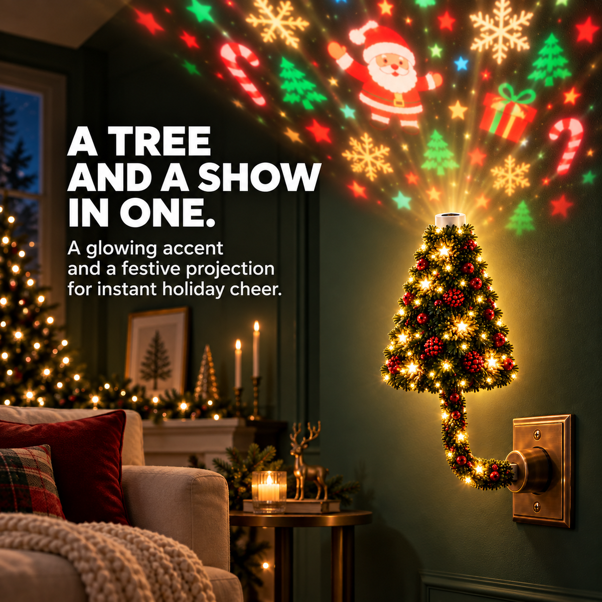 🎄 Plug-In Christmas Tree Projection Night Light – Instant Holiday Room Decor