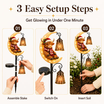 🌙 Highland Cow Moon Solar Garden Light