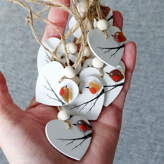 Sea Glass Robin Heart Decoration