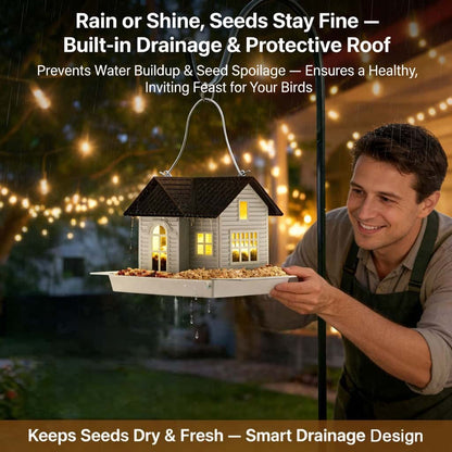 🎁  Last Day 60% OFF - 🏠Solar‐Powered Hanging Bird Feeder with Glow – Sturdy Metal Hopper Design🌙🐦