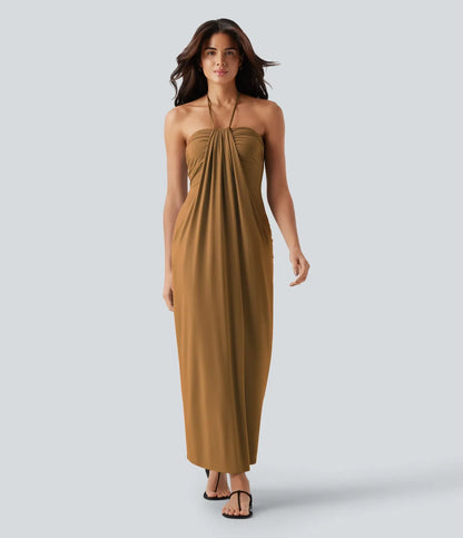 Trovehand Hourglass Bodycon Halter Tie Maxi Dress with Pockets