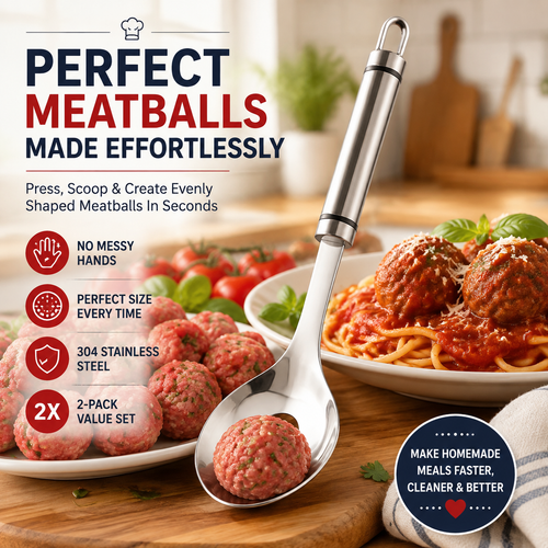 🔥🍝 2-Pack Stainless Steel Meatball Maker Spoon – Make Perfect Meatballs Without Messy Hands
