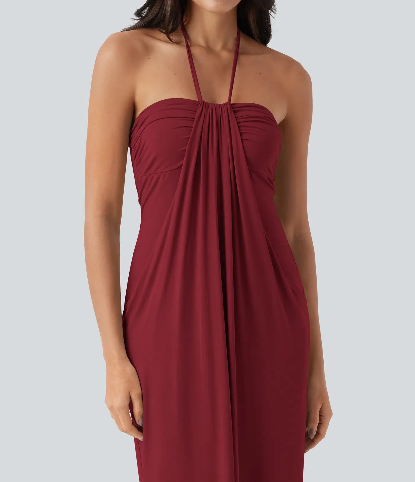 Trovehand Hourglass Bodycon Halter Tie Maxi Dress with Pockets