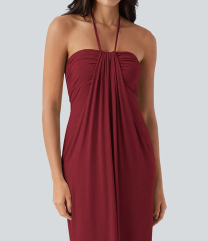 Trovehand Hourglass Bodycon Halter Tie Maxi Dress with Pockets