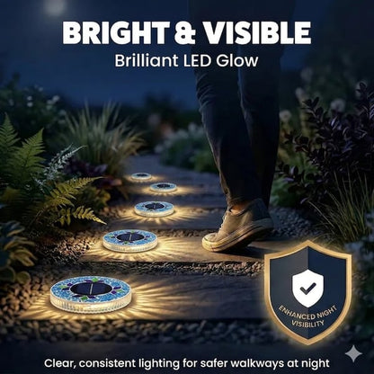 Solar Disk Lights – Handcrafted Mosaic Outdoor LED Waterproof In-Ground & Tabletop Wireless Lighting
