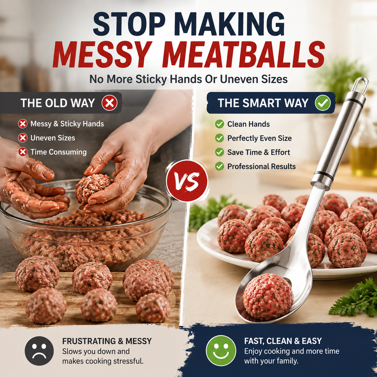 🔥🍝 2-Pack Stainless Steel Meatball Maker Spoon – Make Perfect Meatballs Without Messy Hands