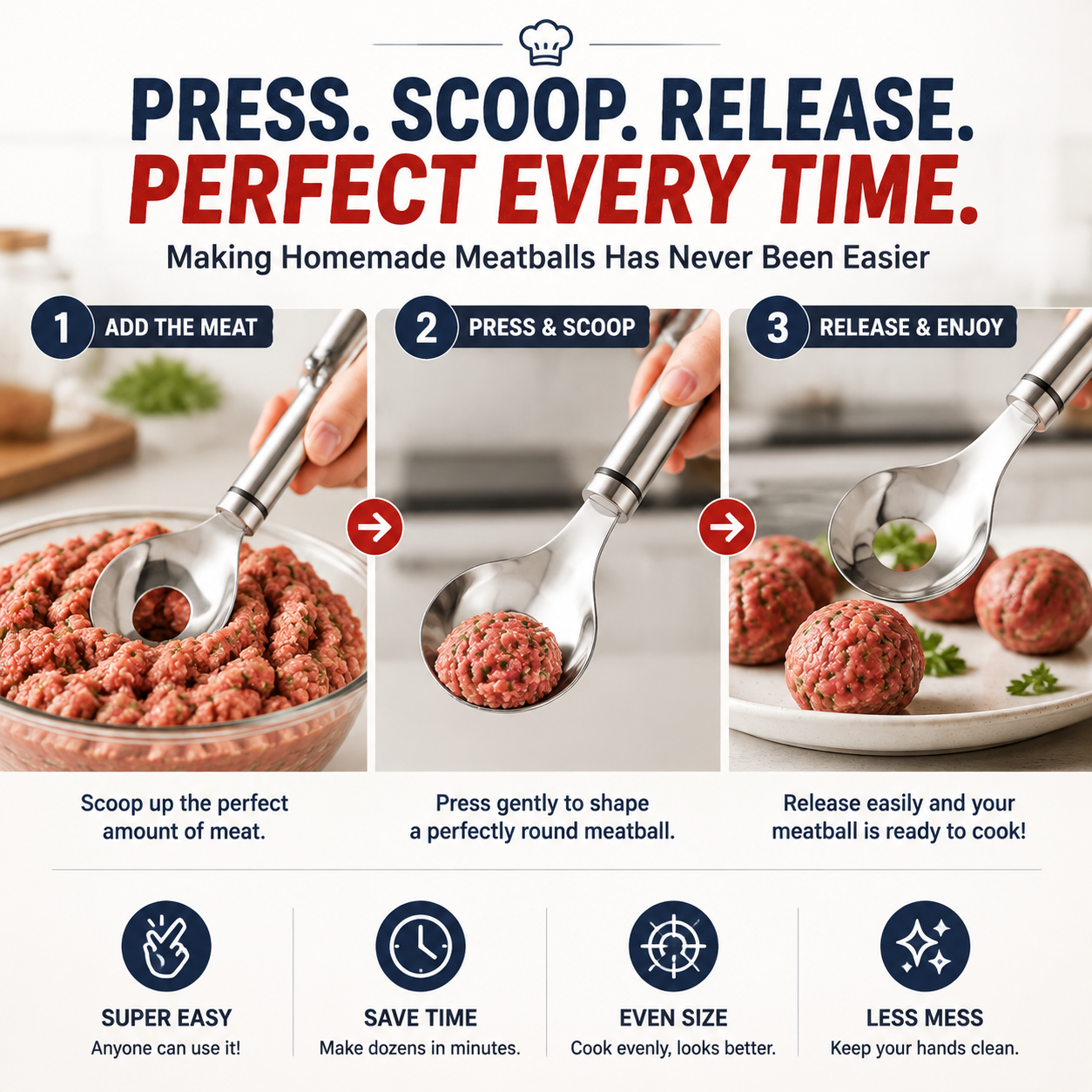 🔥🍝 2-Pack Stainless Steel Meatball Maker Spoon – Make Perfect Meatballs Without Messy Hands