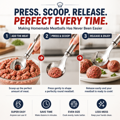 🔥🍝 2-Pack Stainless Steel Meatball Maker Spoon – Make Perfect Meatballs Without Messy Hands