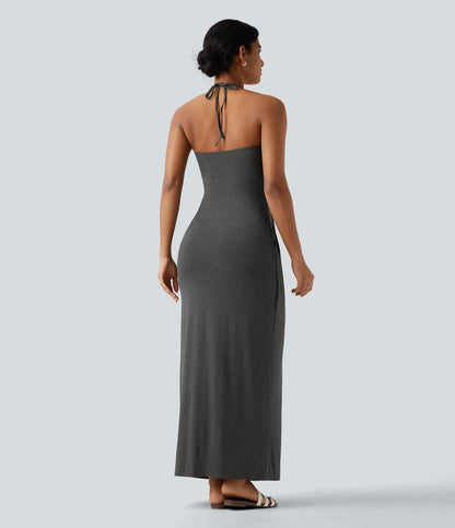 Trovehand Hourglass Bodycon Halter Tie Maxi Dress with Pockets