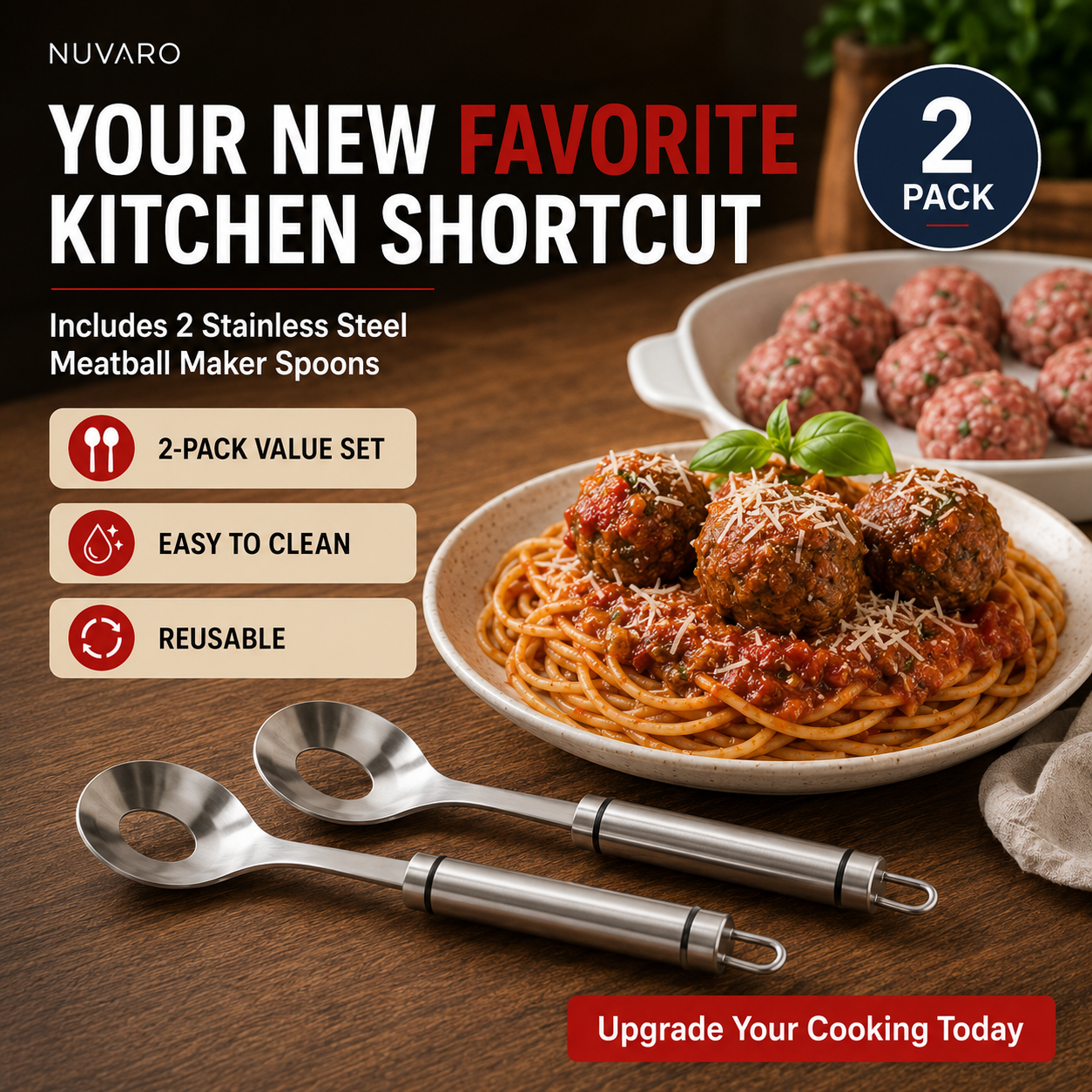 🔥🍝 2-Pack Stainless Steel Meatball Maker Spoon – Make Perfect Meatballs Without Messy Hands
