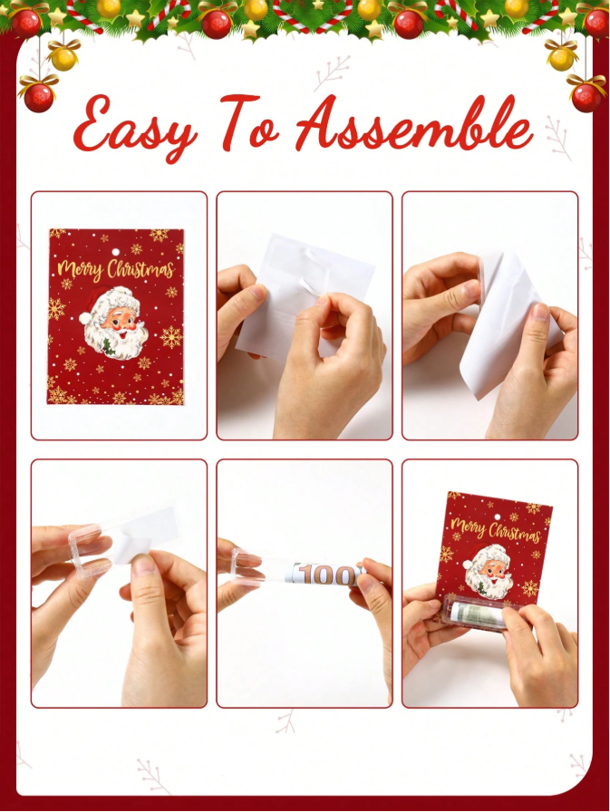 🎄 6pcs Christmas Money Holder Cards – Fun Festive Cash Gift for the Holidays