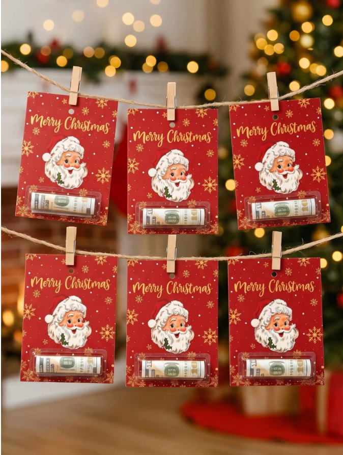 🎄 6pcs Christmas Money Holder Cards – Fun Festive Cash Gift for the Holidays