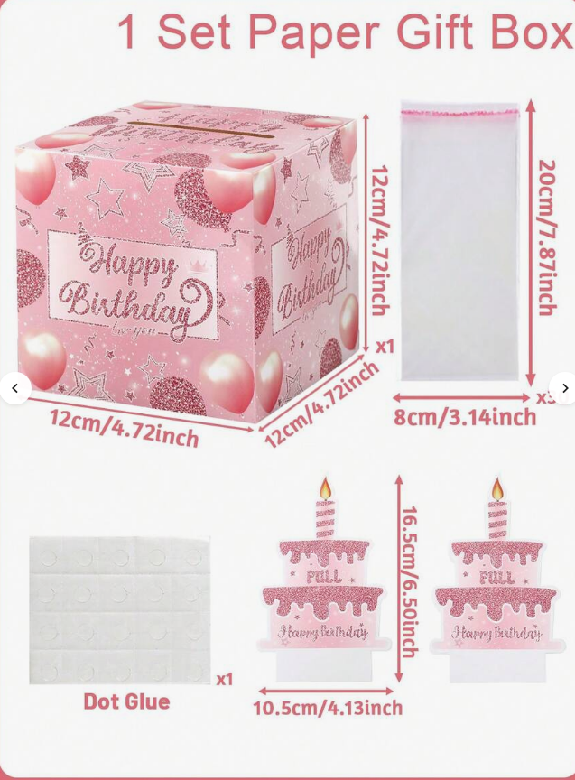 Birthday Money Box for Cash Gift with DIY Stickers，A Surprising Money Gift Box with Pull-Out Happy Birthday Card & 50 Cash Bags, Ideal Gift for Men, Women All Ages