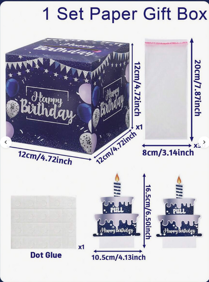 Birthday Money Box for Cash Gift with DIY Stickers，A Surprising Money Gift Box with Pull-Out Happy Birthday Card & 50 Cash Bags, Ideal Gift for Men, Women All Ages