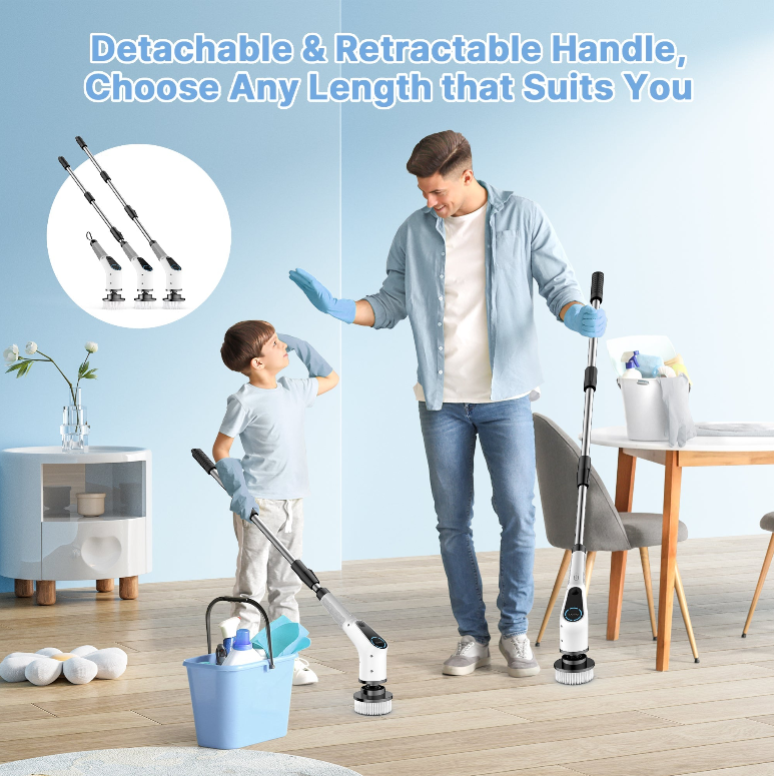 All-in-One Electric Spin Scrubber – 9-in-1 Cordless Power Scrubber with 8 Brush Heads & Extendable Handle