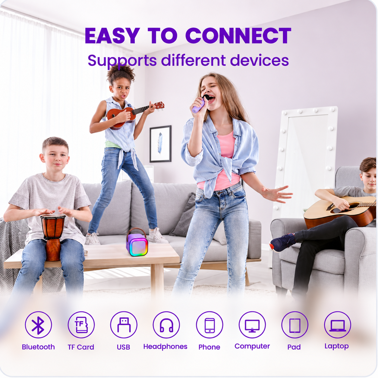 Karaoke speaker supports multiple connection options