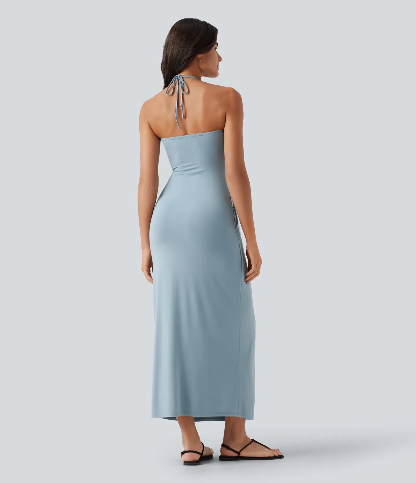 Trovehand Hourglass Bodycon Halter Tie Maxi Dress with Pockets