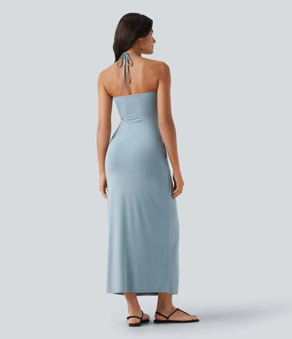 Trovehand Hourglass Bodycon Halter Tie Maxi Dress with Pockets