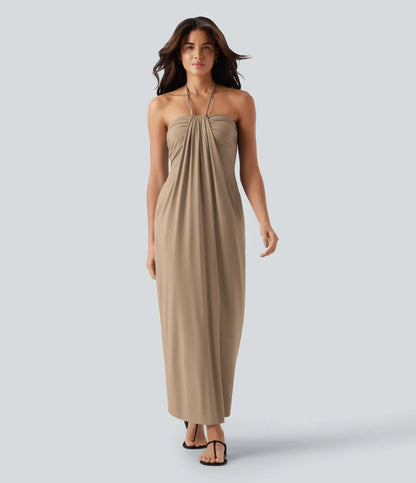 Trovehand Hourglass Bodycon Halter Tie Maxi Dress with Pockets