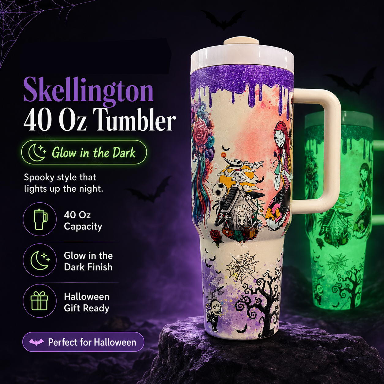 Glow in the dark Halloween skeleton tumbler
