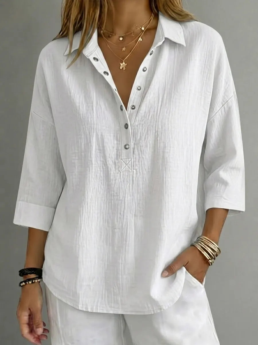 Clearance Special Offer🔥 Women's Casual Linen Blend Henley 3/4 Sleeve Shirt