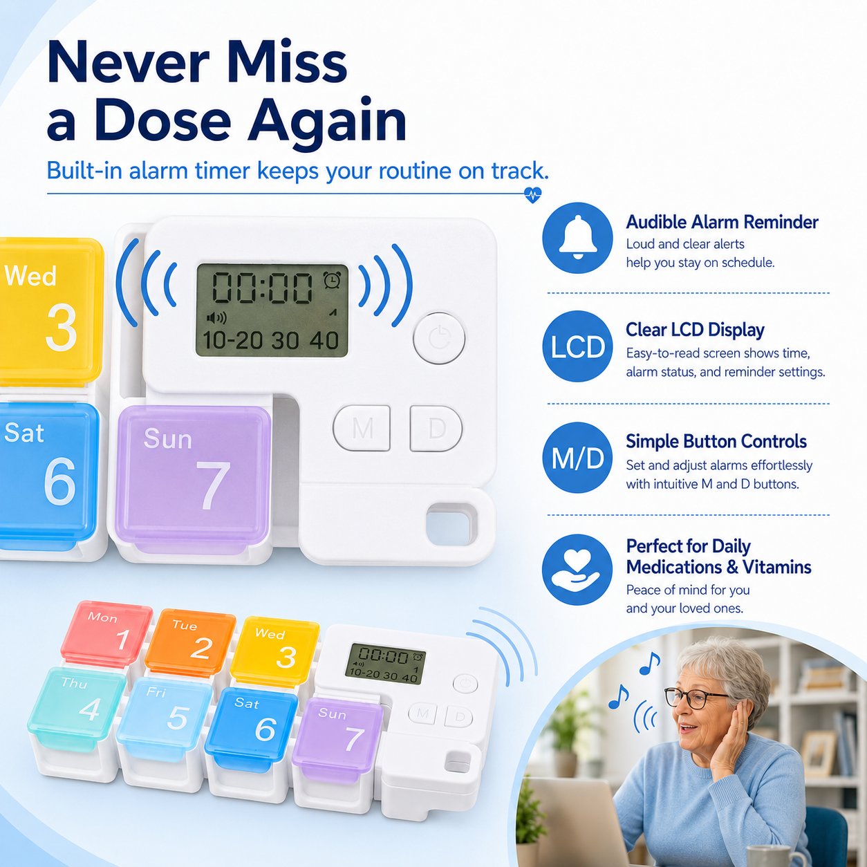 7-Day Smart Pill Organizer with Alarm