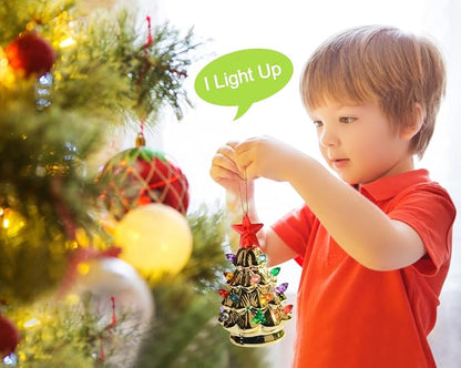 Mini 4.5-inch retro LED ceramic Christmas tree (lighted)—suitable for holiday decor or as a gift