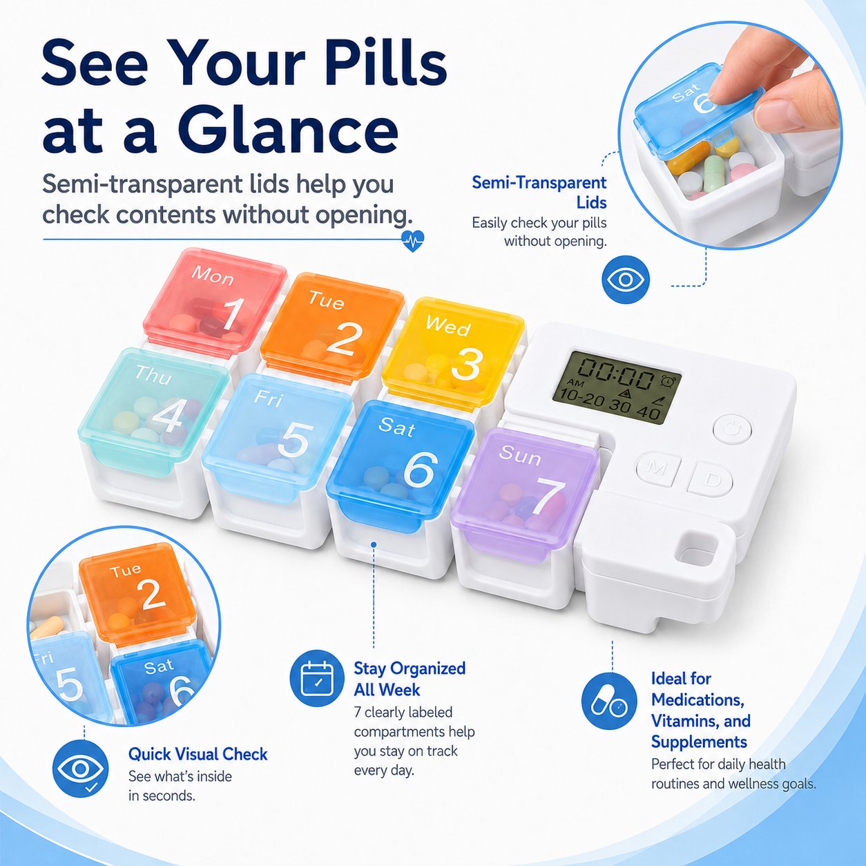 7-Day Smart Pill Organizer with Alarm