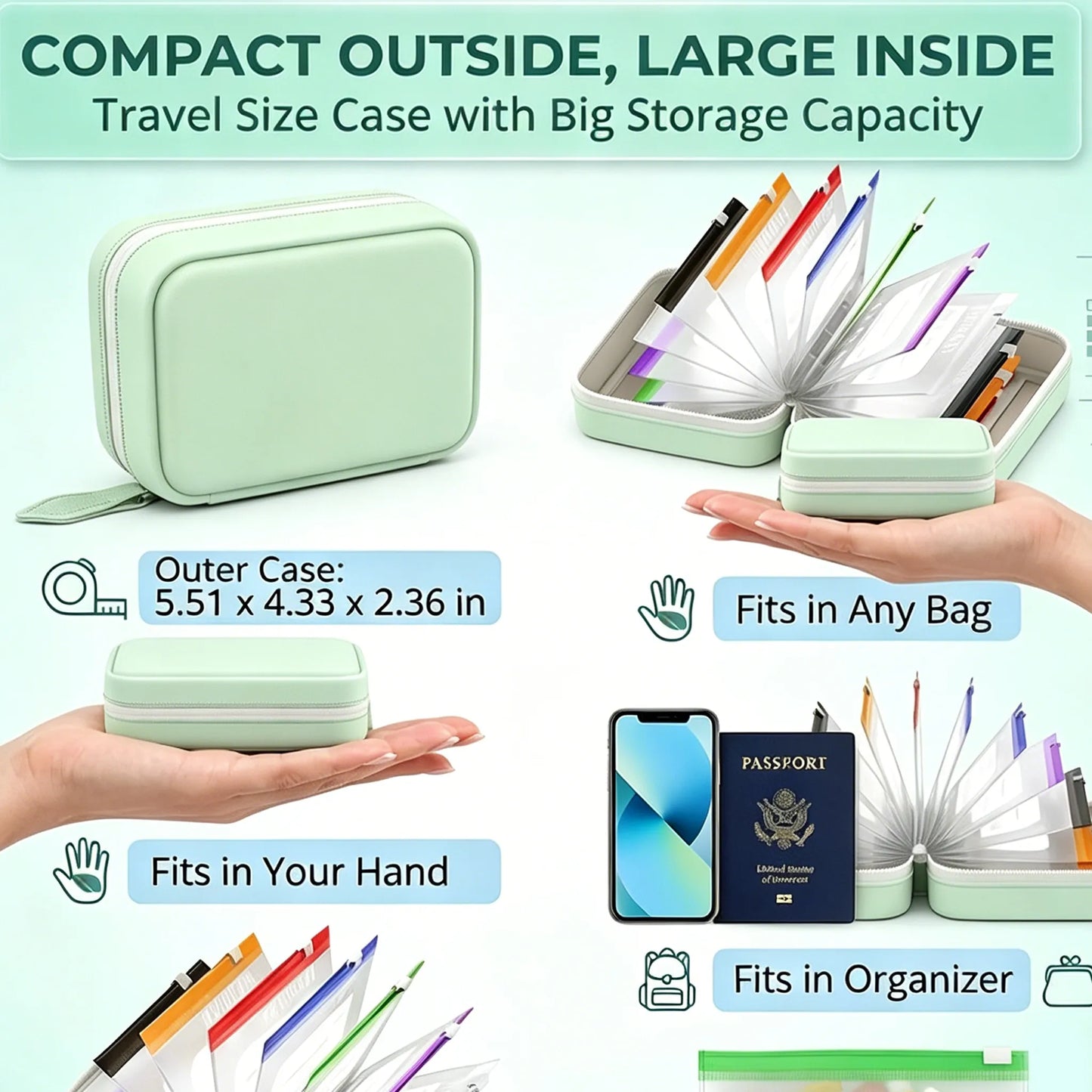 💊A8 Waterproof 14-Pouch Weekly Pill Organizer, Color-Coded Travel Storage for Vitamins & Supplements