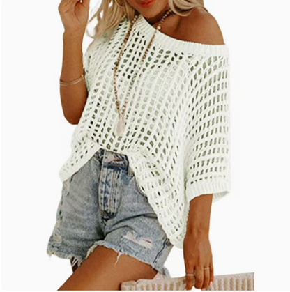 Short Sleeve Casual Crochet Knit Tops – Lightweight Summer Knit Crop Top（Buy 2 Free Shipping）