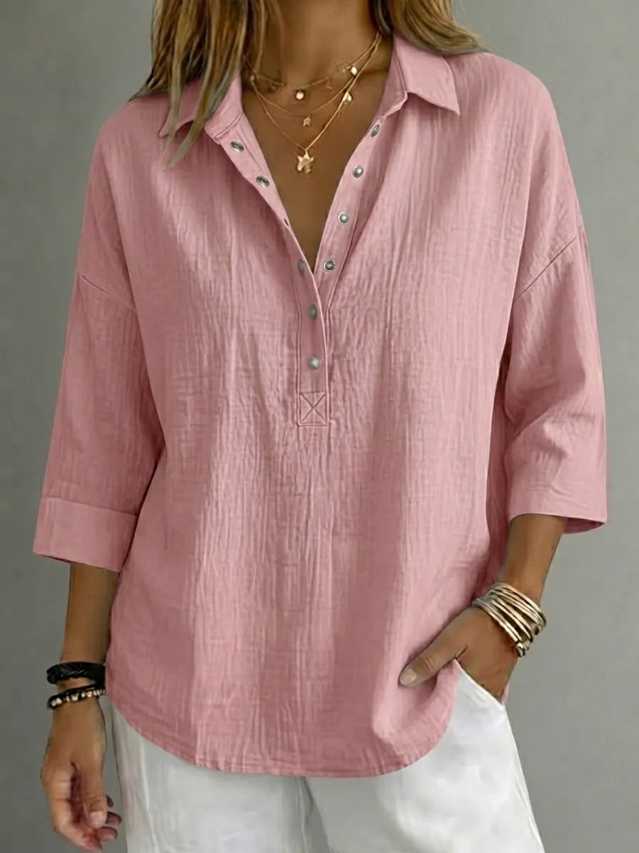 Clearance Special Offer🔥 Women's Casual Linen Blend Henley 3/4 Sleeve Shirt