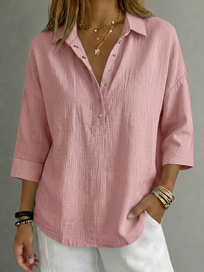 Clearance Special Offer🔥 Women's Casual Linen Blend Henley 3/4 Sleeve Shirt