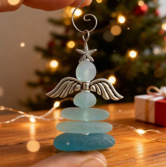 🎄 Coastal Style——Wave-Kissed Whimsy: Handmade Sea Glass Christmas Art Ornaments