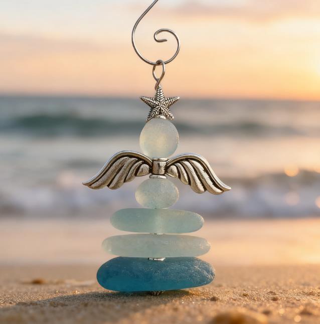 🎄 Coastal Style——Wave-Kissed Whimsy: Handmade Sea Glass Christmas Art Ornaments