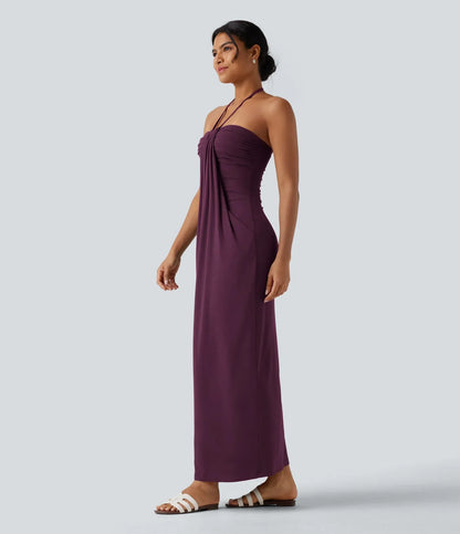 Trovehand Hourglass Bodycon Halter Tie Maxi Dress with Pockets