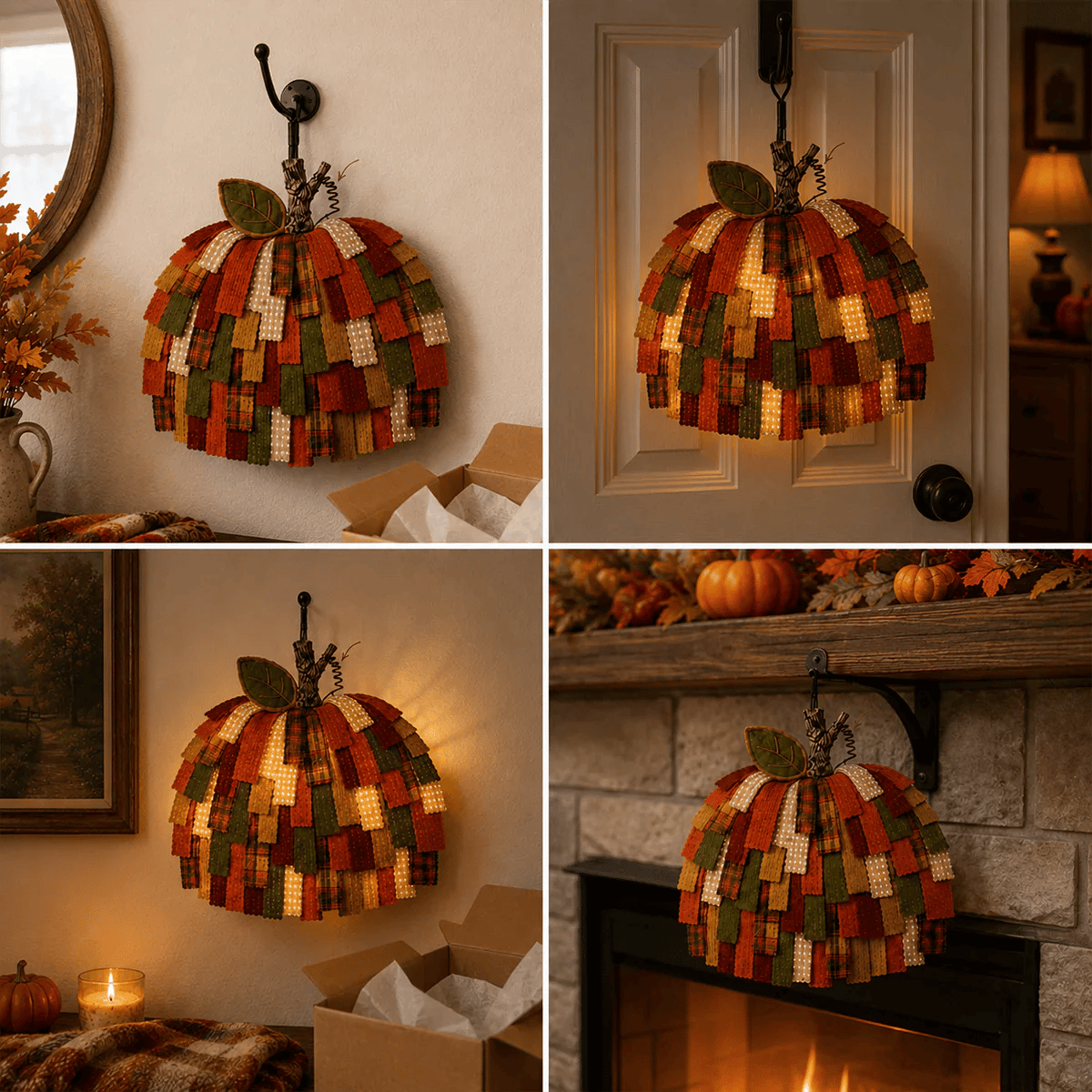 🎃Handmade Patchwork Pumpkin Door Hanger - Rustic Fall & Thanksgiving Home Decor🍂