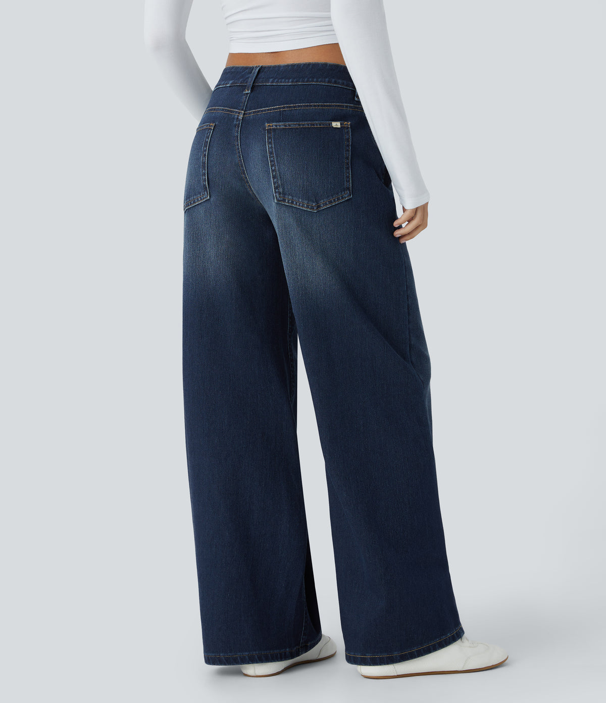 XS(Extra Tall) Paint Blue Denim Halara Flex™ Asymmetric Low Rise Zipper Pockets Baggy Wide Leg Washed Casual Jeans