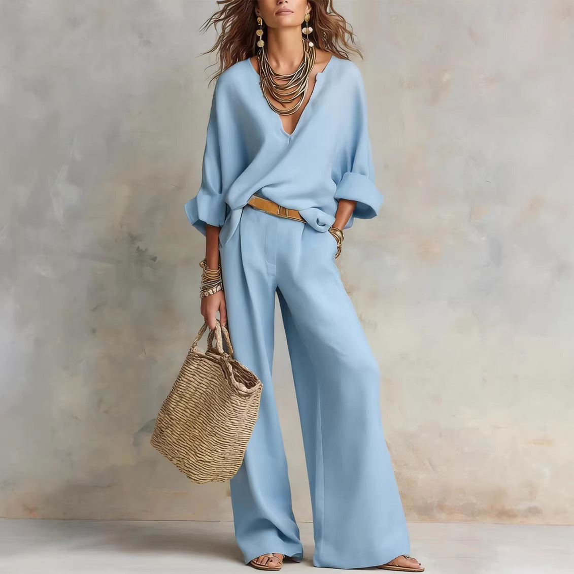 📦📦LAST DAY SAVE 49% ⏰Women's Casual Linen Vacation Set – Three-Quarter Sleeve Top & Full-Length Pants