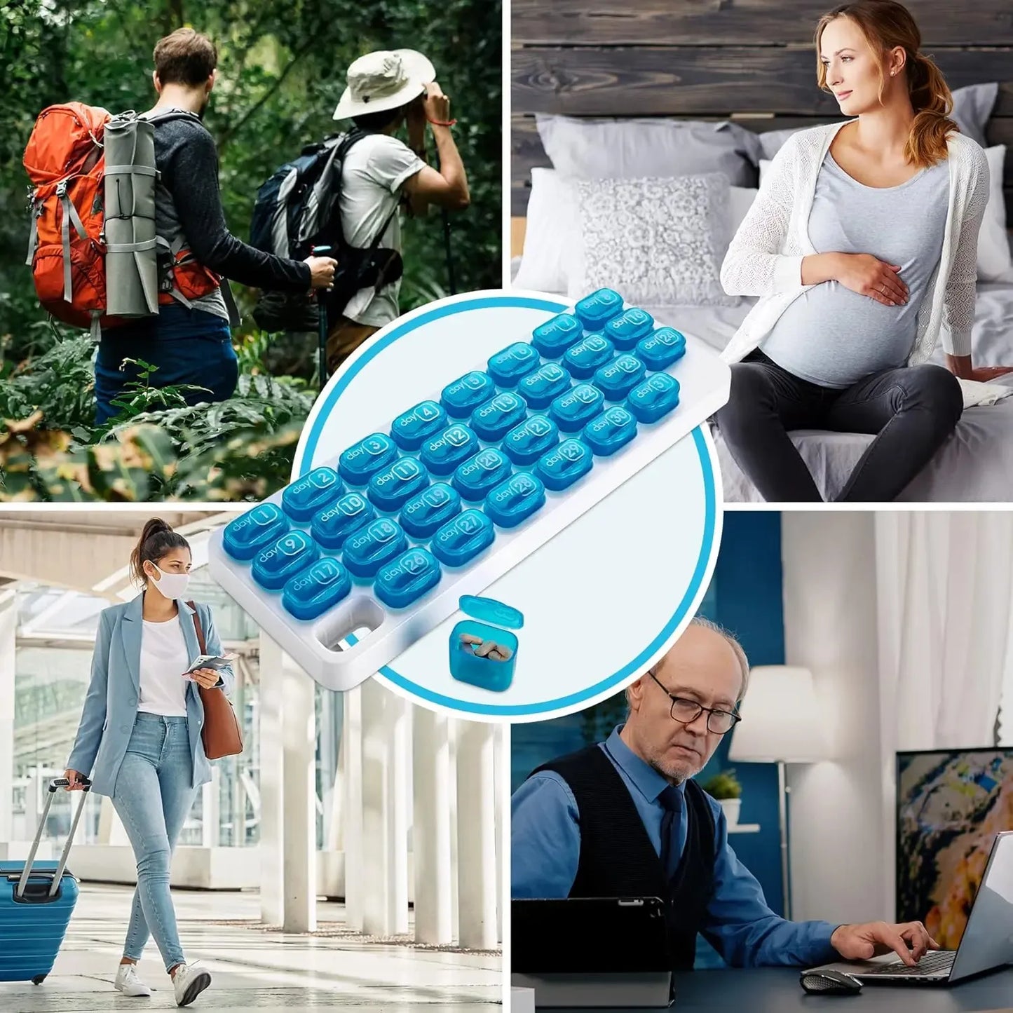🔥✨31-Day Monthly Pill Box: Easy-Open Lids, Removable Pods, Date Reminder, Travel Case