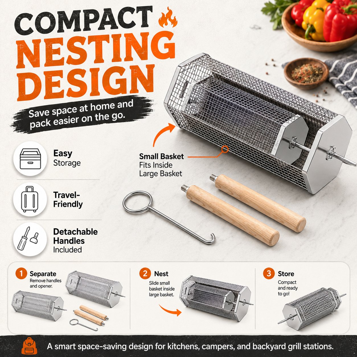🍢 Rolling Grill Baskets | No More Burnt Veggies - Grill Perfectly Every Time! 🔥